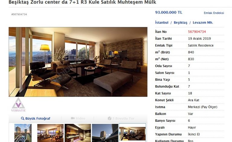 Zorlu Center�da 93 Milyon TL�lik Daire Turk Emlak Haber Ajansı
